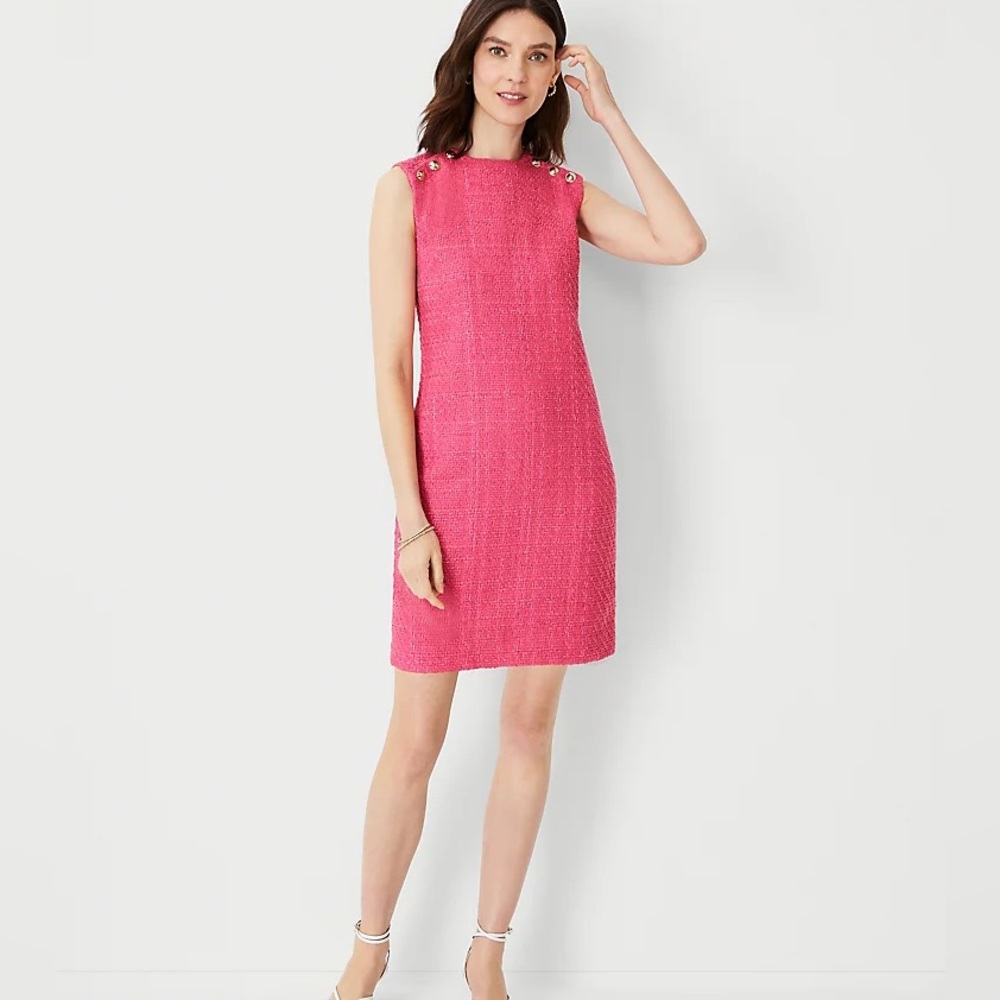 New Ann Taylor Pink Shoulder Button Shift Dress 4P